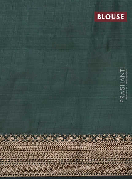 Semi raw silk saree bottle green with allover zari checks & buttas and zari woven border