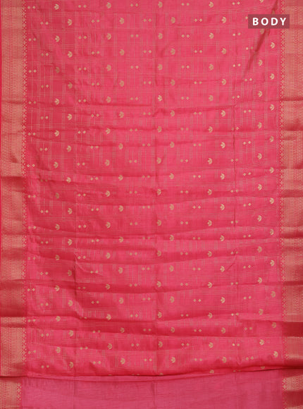 Semi raw silk saree peach pink with allover zari checks & buttas and zari woven border