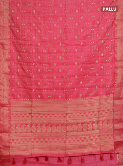 Semi raw silk saree peach pink with allover zari checks & buttas and zari woven border