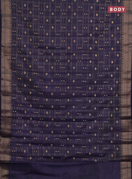Semi raw silk saree navy blue with allover zari checks & buttas and zari woven border