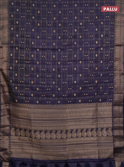 Semi raw silk saree navy blue with allover zari checks & buttas and zari woven border