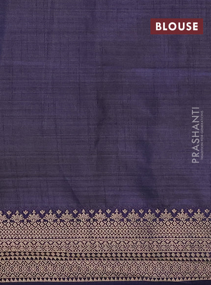 Semi raw silk saree navy blue with allover zari checks & buttas and zari woven border