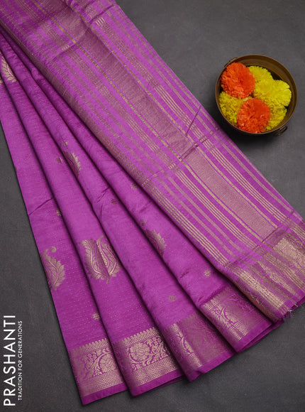 Semi raw silk saree lavender with allover zari woven buttas and zari woven border