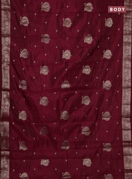 Semi raw silk saree maroon with allover zari woven buttas and zari woven border