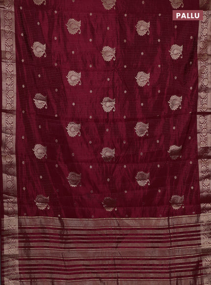 Semi raw silk saree maroon with allover zari woven buttas and zari woven border