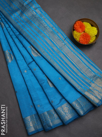 Semi raw silk saree cs blue with allover zari woven buttas and zari woven border