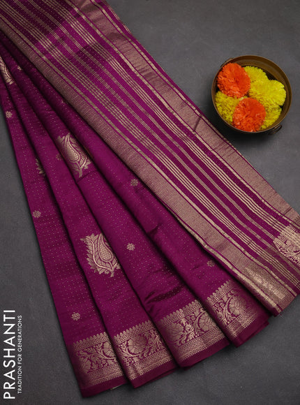 Semi raw silk saree purple with allover zari woven buttas and zari woven border