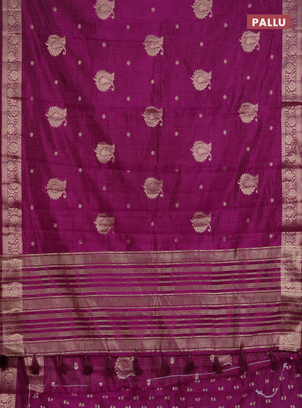 Semi raw silk saree purple with allover zari woven buttas and zari woven border