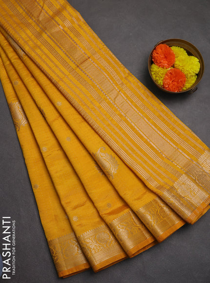 Semi raw silk saree mango yellow with allover zari woven buttas and zari woven border