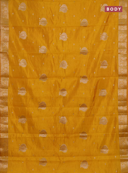 Semi raw silk saree mango yellow with allover zari woven buttas and zari woven border