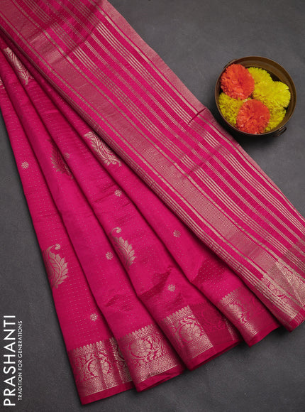 Semi raw silk saree pink with allover zari woven buttas and zari woven border