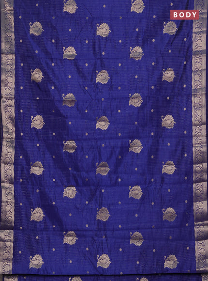 Semi raw silk saree blue with allover zari woven buttas and zari woven border