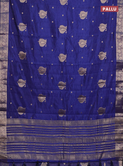 Semi raw silk saree blue with allover zari woven buttas and zari woven border