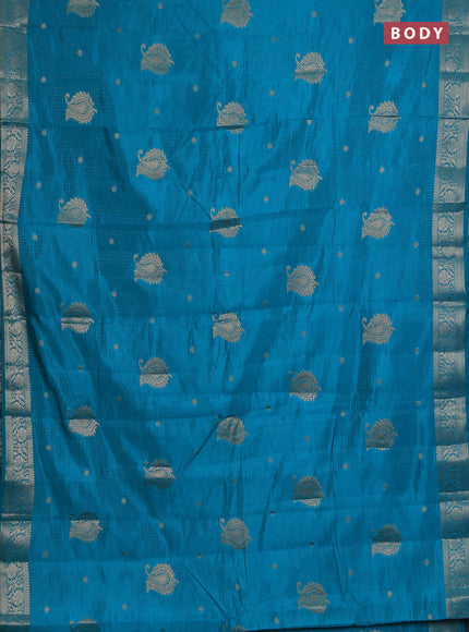 Semi raw silk saree teal blue with allover zari woven buttas and zari woven border