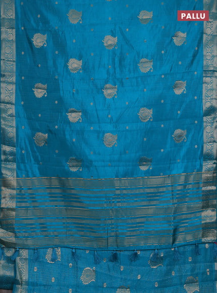 Semi raw silk saree teal blue with allover zari woven buttas and zari woven border