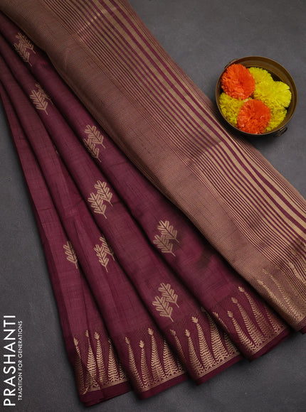 Semi raw silk saree wine shade with zari woven buttas and zari woven border