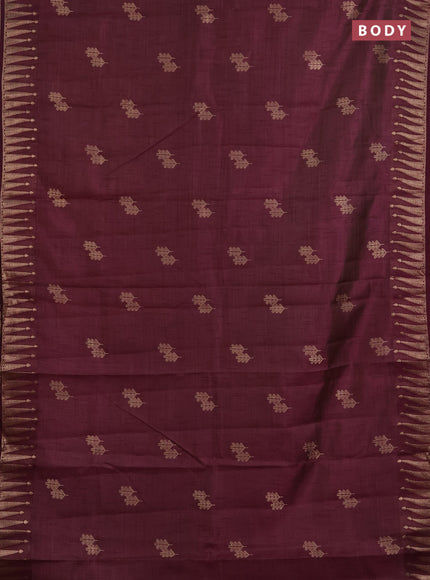 Semi raw silk saree wine shade with zari woven buttas and zari woven border