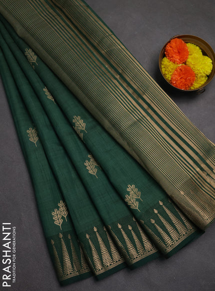Semi raw silk saree bottle green with zari woven buttas and zari woven border