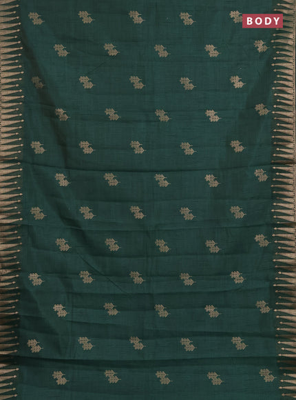 Semi raw silk saree bottle green with zari woven buttas and zari woven border