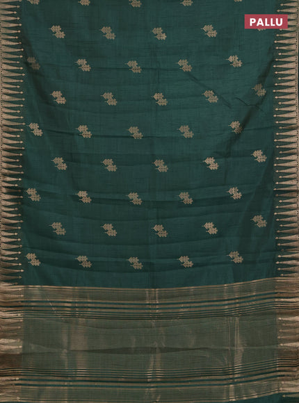 Semi raw silk saree bottle green with zari woven buttas and zari woven border