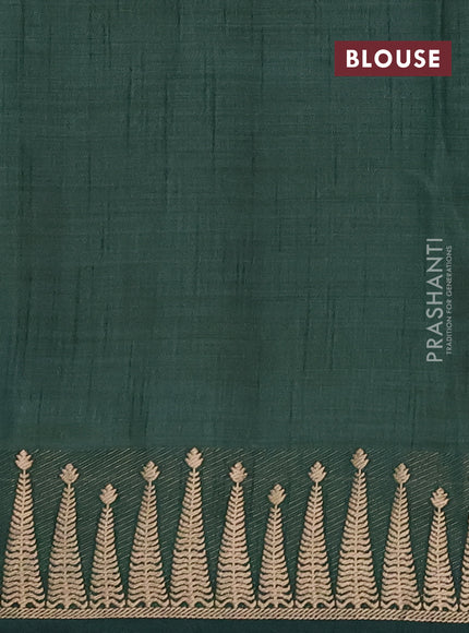 Semi raw silk saree bottle green with zari woven buttas and zari woven border