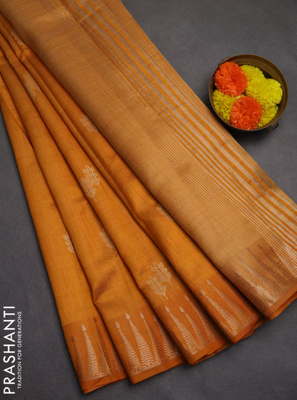 Semi raw silk saree mustard yellow with zari woven buttas and zari woven border