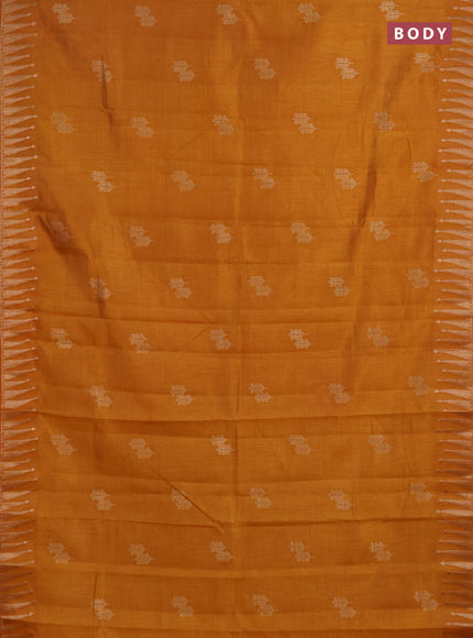 Semi raw silk saree mustard yellow with zari woven buttas and zari woven border