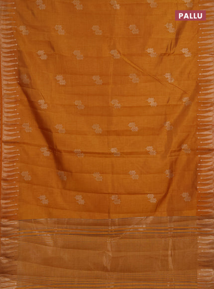 Semi raw silk saree mustard yellow with zari woven buttas and zari woven border