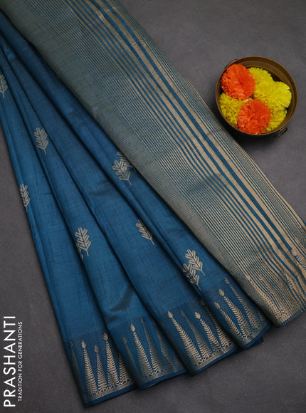 Semi raw silk saree peacock blue with zari woven buttas and zari woven border