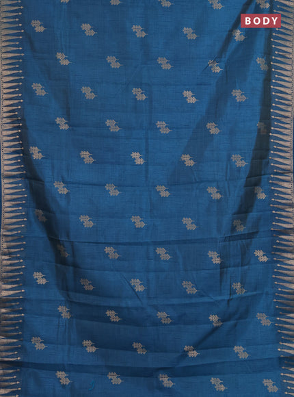 Semi raw silk saree peacock blue with zari woven buttas and zari woven border