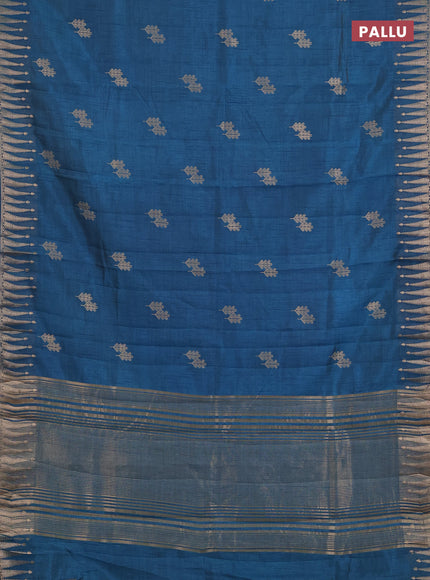 Semi raw silk saree peacock blue with zari woven buttas and zari woven border
