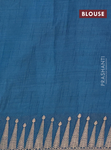 Semi raw silk saree peacock blue with zari woven buttas and zari woven border