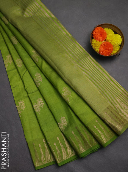 Semi raw silk saree light green with zari woven buttas and zari woven border