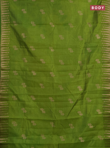 Semi raw silk saree light green with zari woven buttas and zari woven border