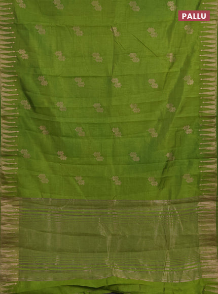 Semi raw silk saree light green with zari woven buttas and zari woven border