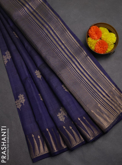 Semi raw silk saree navy blue with zari woven buttas and zari woven border