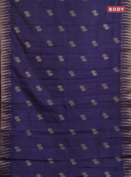 Semi raw silk saree navy blue with zari woven buttas and zari woven border