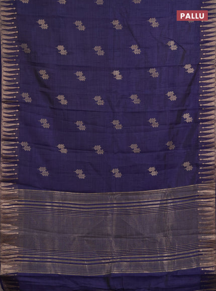 Semi raw silk saree navy blue with zari woven buttas and zari woven border