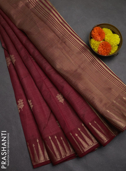 Semi raw silk saree maroon with zari woven buttas and zari woven border