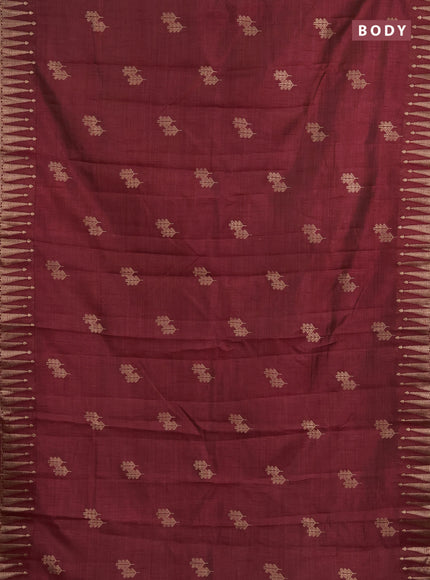 Semi raw silk saree maroon with zari woven buttas and zari woven border