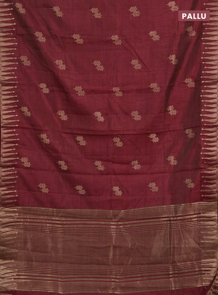Semi raw silk saree maroon with zari woven buttas and zari woven border