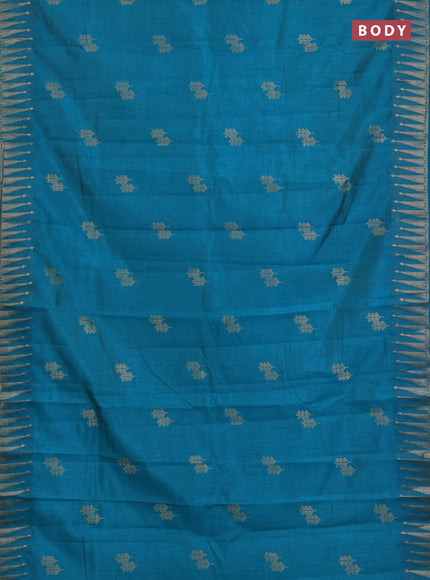 Semi raw silk saree teal blue with zari woven buttas and zari woven border