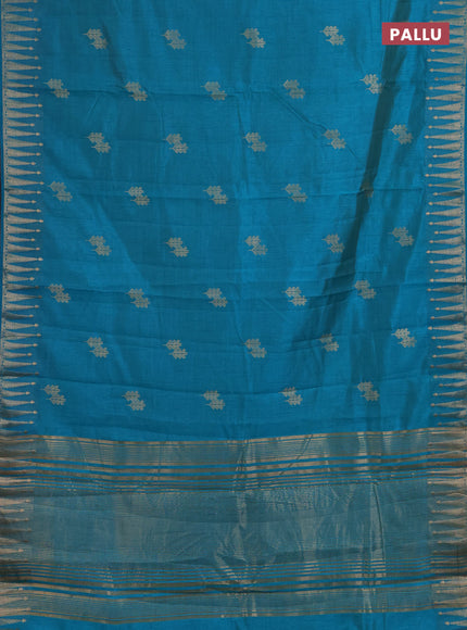 Semi raw silk saree teal blue with zari woven buttas and zari woven border