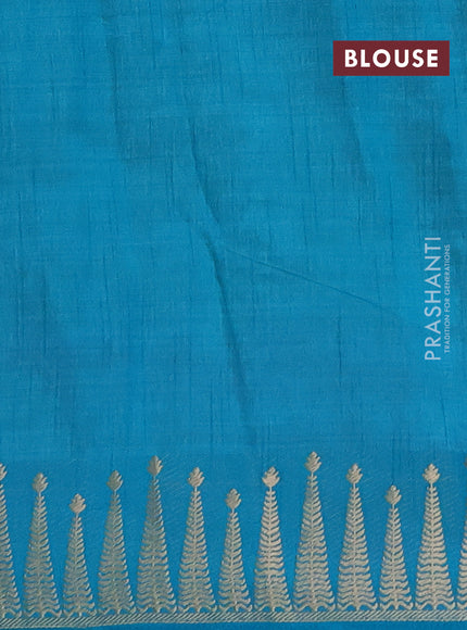 Semi raw silk saree teal blue with zari woven buttas and zari woven border