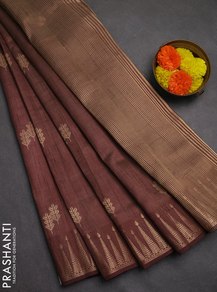 Semi raw silk saree brown with zari woven buttas and zari woven border