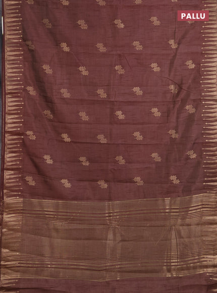 Semi raw silk saree brown with zari woven buttas and zari woven border