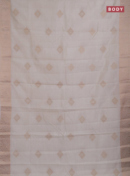 Semi raw silk saree off white with zari woven geometric buttas and zari woven border