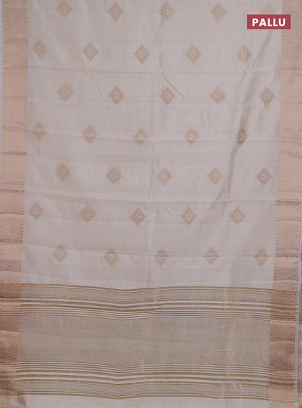 Semi raw silk saree off white with zari woven geometric buttas and zari woven border