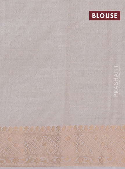 Semi raw silk saree off white with zari woven geometric buttas and zari woven border