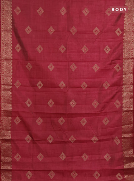 Semi raw silk saree maroon with zari woven geometric buttas and zari woven border